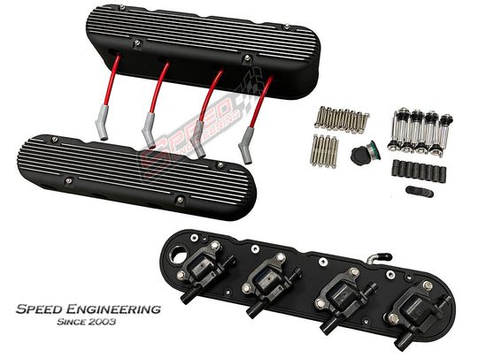 A black and red set of parts for an engine.