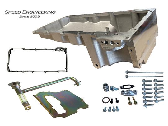A picture of the engine oil pan and parts.