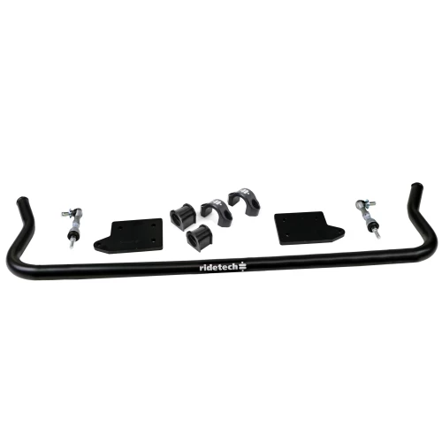 A black Front Sway Bar 55-57 Chevy Bel Air - Strong Arms kit for a car.