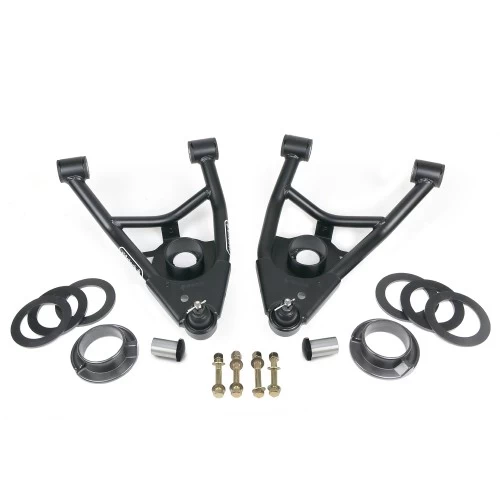 A pair of black Front Lower StrongArms | Stock Style Coil Spring | 1967-1969 Camaro / Firebird and 1968-1974 Nova front and rear axle kits.