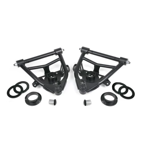 A pair of black Front Lower StrongArms | Stock Style Coil Spring | 1963-1970 C10.