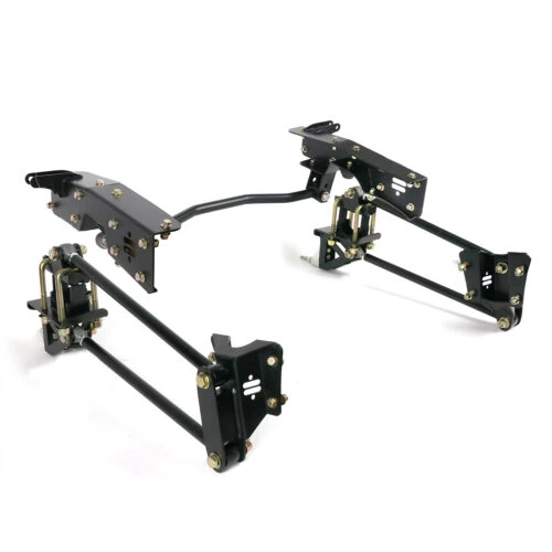 A pair of Bolt-On 4-Link Systems | 1965-1972 F-100 2WD front suspension brackets on a white background.