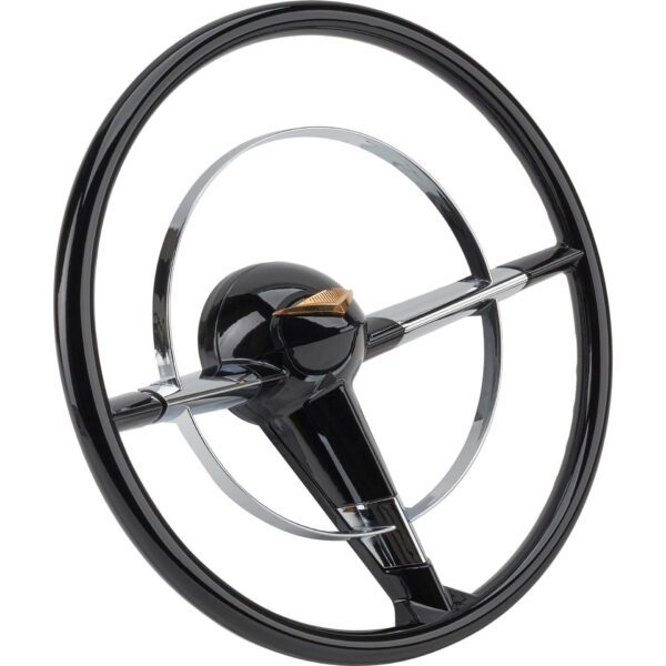 A 1955-56 Chevy Bel Air 15" steering wheel on a white background.
