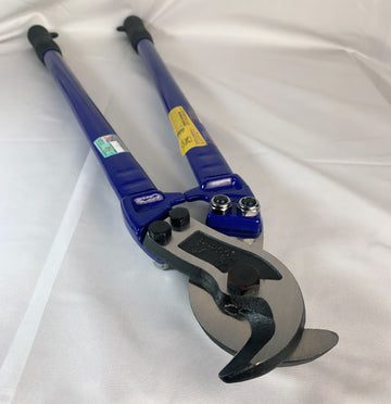 A pair of blue pliers on a white surface.
