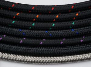 A set of braided hoses with different colors.
