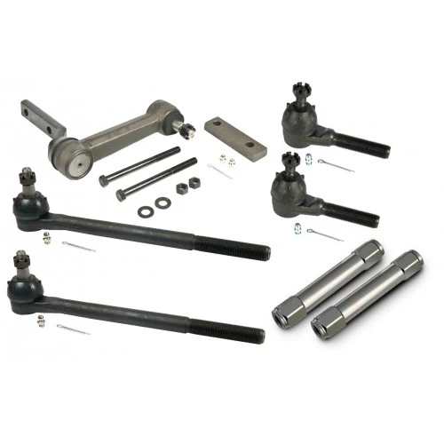 A set of parts for a car, including a Steering Linkage Kit | 1963-1964 Impala and a ball joint.