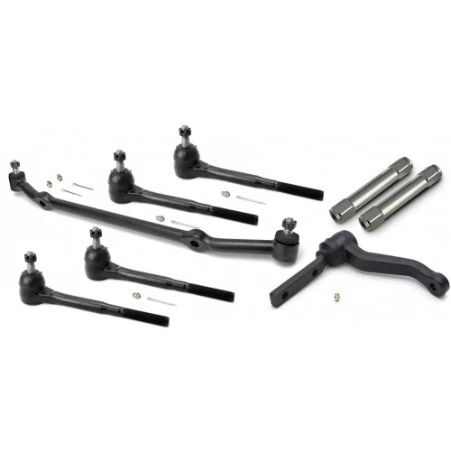 A Steering Linkage Kit | 1978-1988 GM G-Body of black tie rods and hoses for a car.