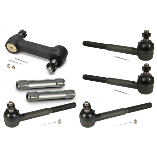 A Steering Linkage Kit | 1967-1970 C10 set of black tie rods and bolts on a white background.