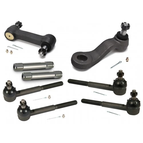 A Steering Linkage Kit | 1973-1982 C10 of black sway bars and bolts for a car.