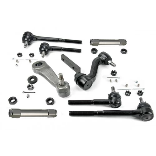 A set of black Steering Linkage Kit | 1968-1969 Camaro and 1968-1974 Nova with Manual Steering and hardware for a car.